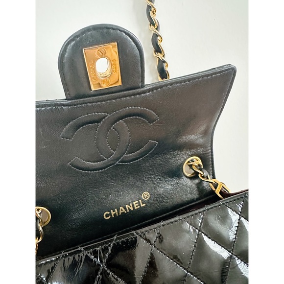 CHANEL Authentic Flap Mini Square Flap Bag Chain 24k Gold Alloy Vintage RARE - Picture 3 of 13
